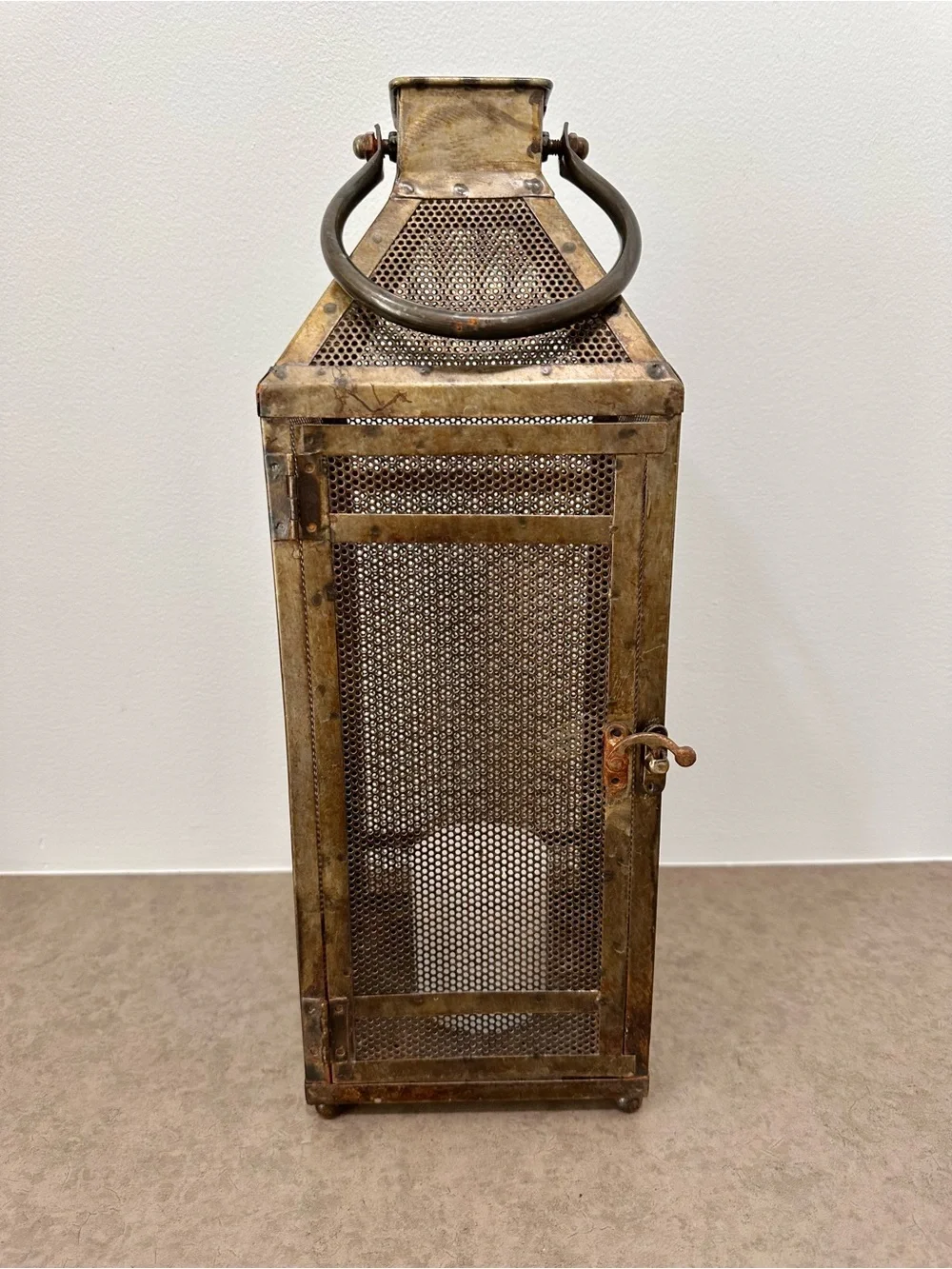 Metal Mesh Lantern - Antique Inspired - Brass Color Finish Hurricane Lantern 16”